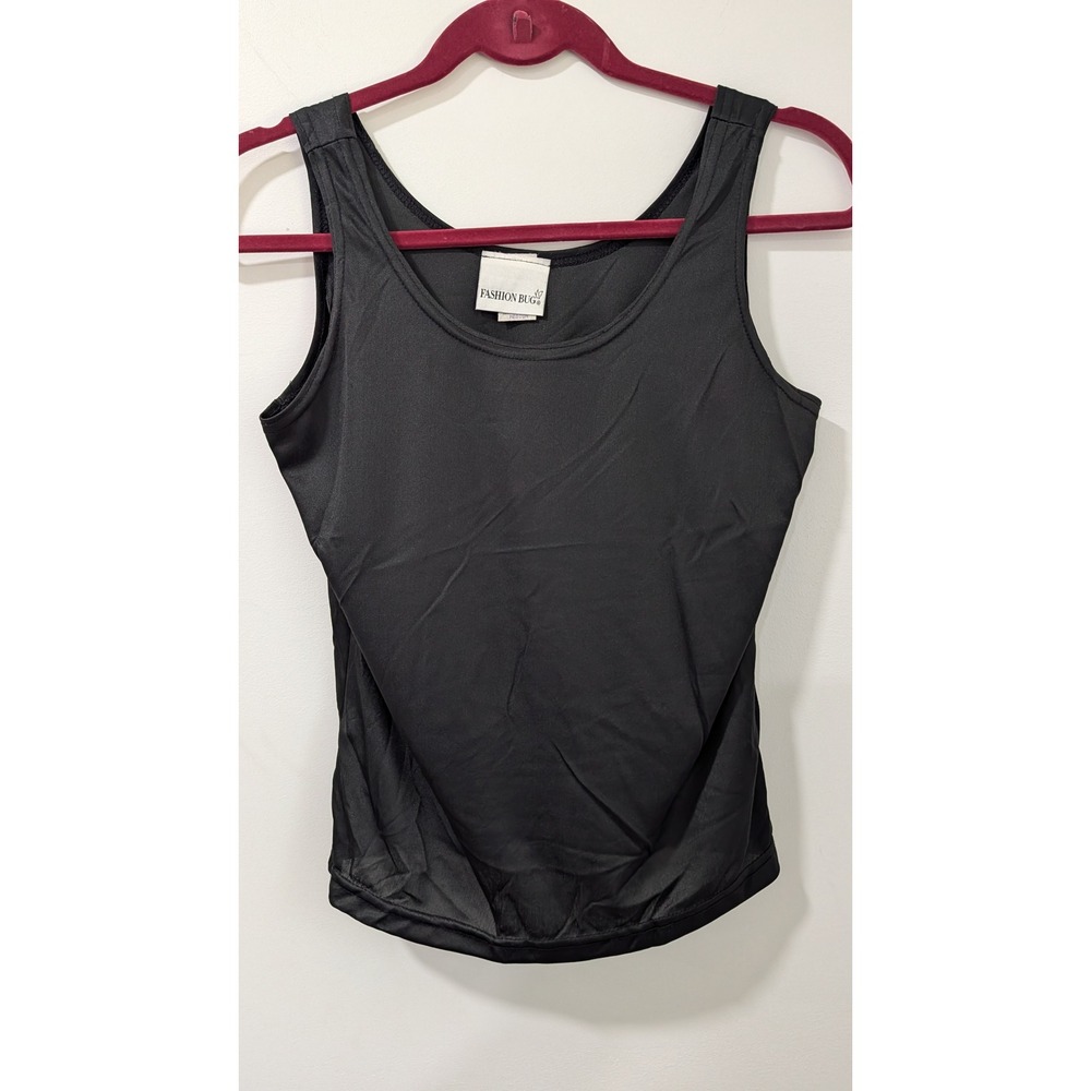 Vintage Fashion Bug Black Nylon Tank Top Scoop Neck Made in USA Medium